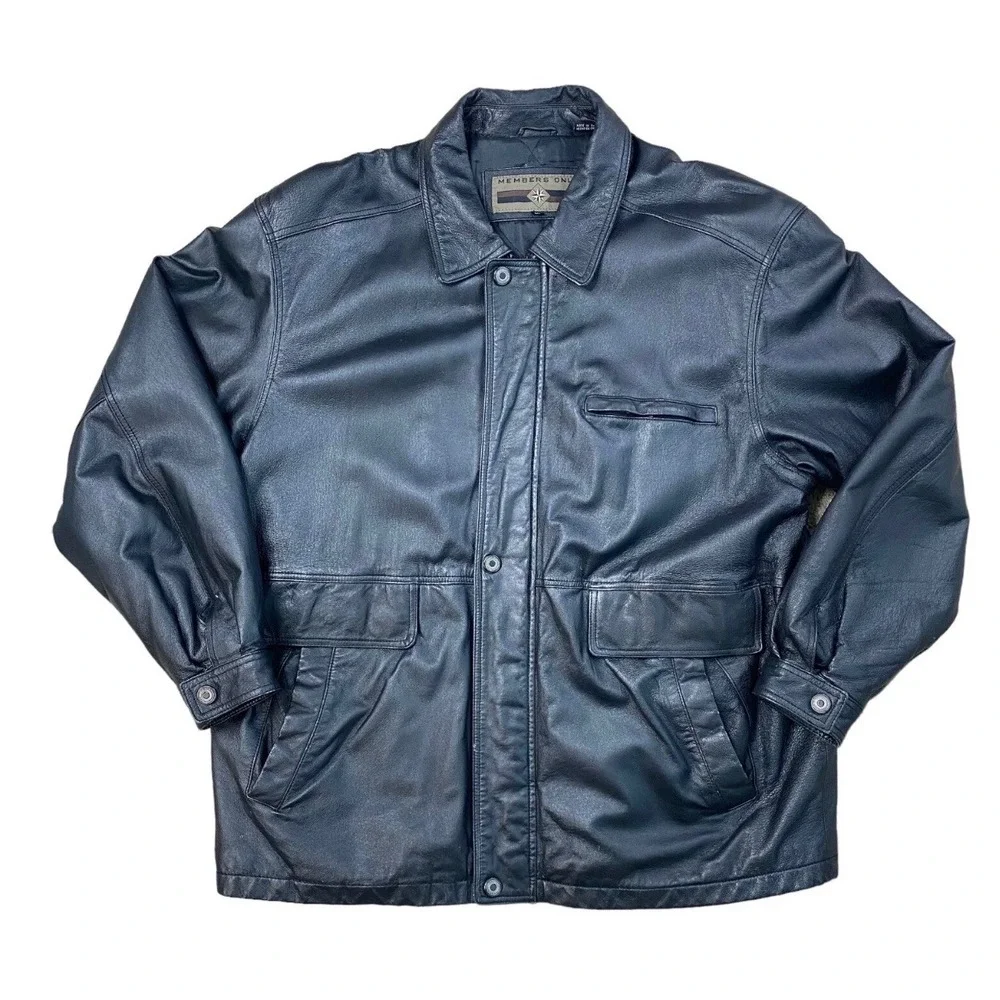 Vtg Members Only Leather Jacket Mens XL Black Quilted Lined Zip Front‎ Pockets
